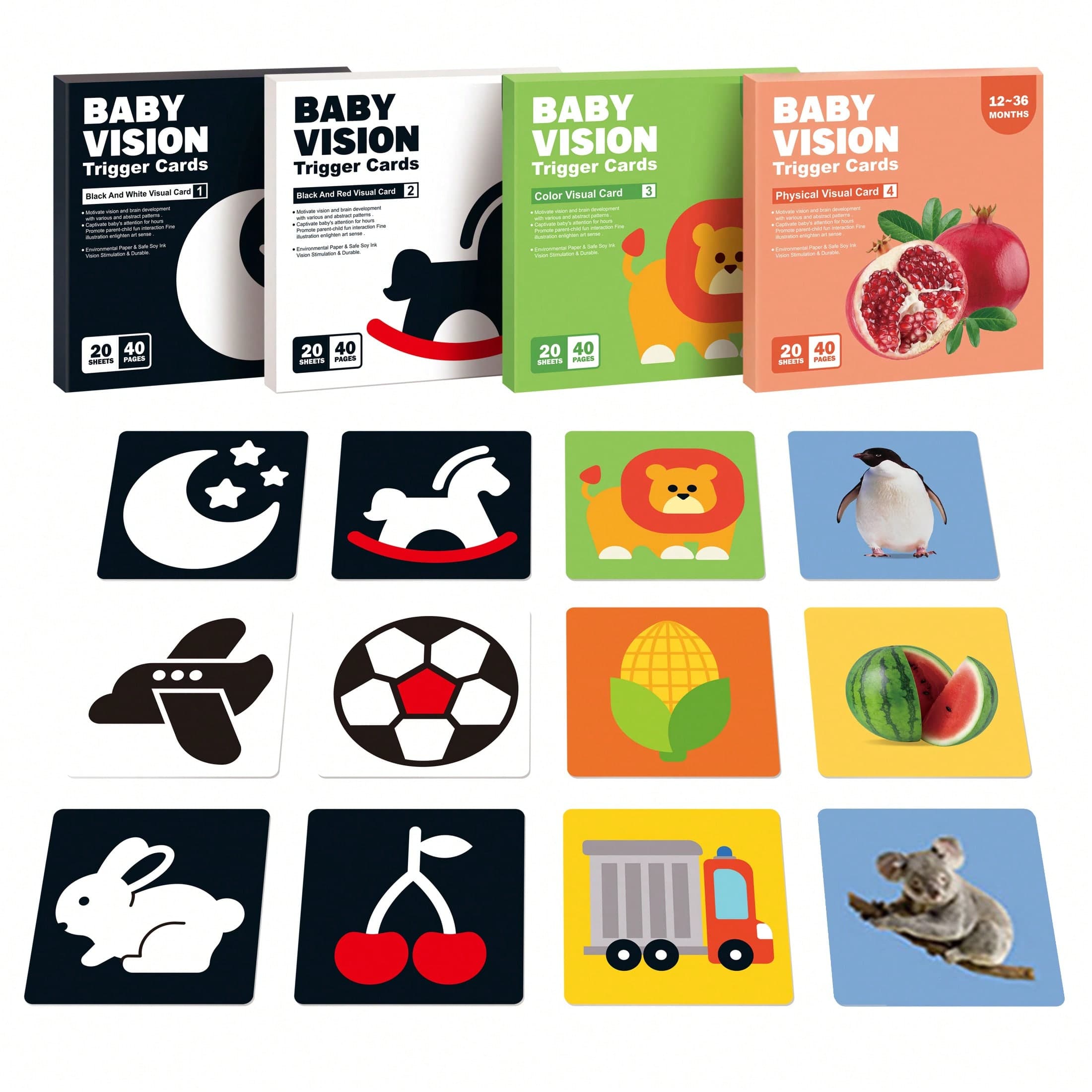 1 Box 20 Sheets 40 Pattern High Contrast Baby Cards, Newborn Visual Stimulation Black And White Cards, Infant Flash Cards, Baby Learning Cards, 0-36 Months