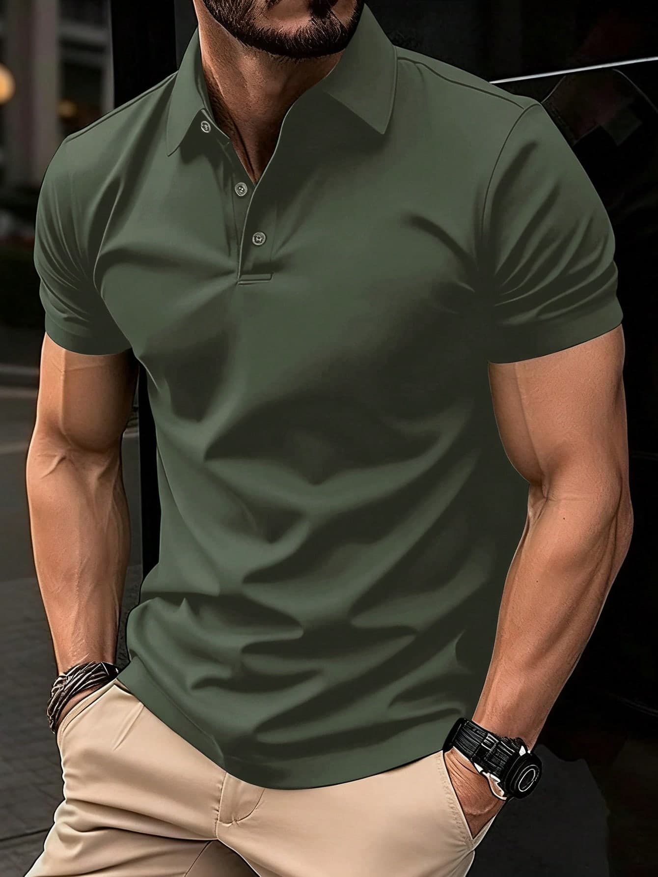Men's Casual Solid Color Short Sleeve Commuting Polo Shirt, Summer, For Golf