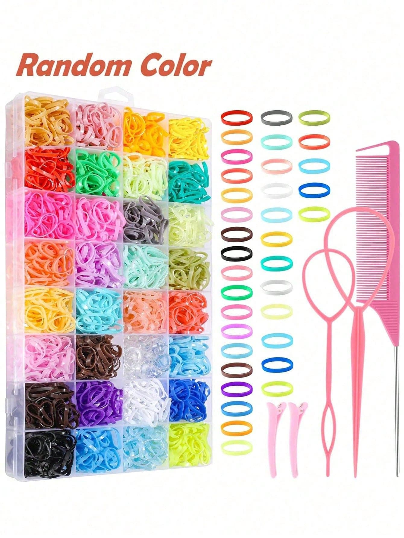 2000pcs Random Color Rubber Bands, 32 Colors Small Elastic Hair Ties With Hair Styling Tools, Hair Accessories Gift For Girls