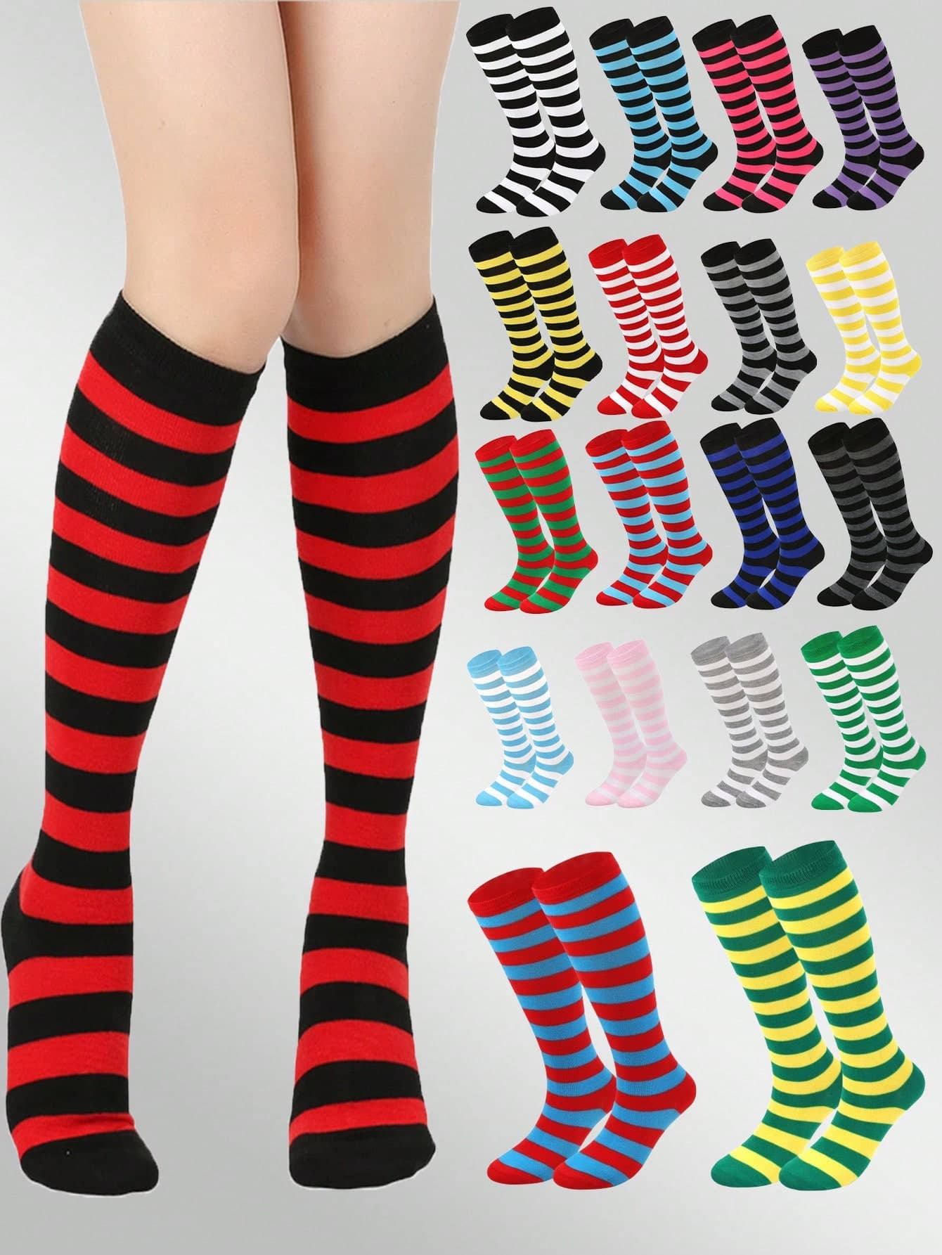 1 Pair Women's Striped Knee-High Socks, Striped Socks For Cosplay, European And American Sports & Casual Style, Calf Socks