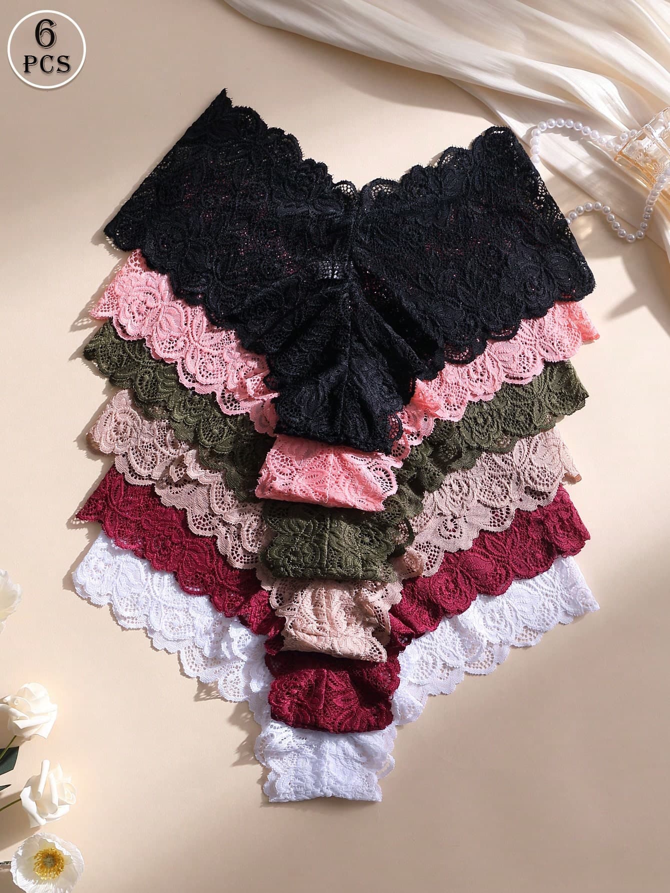 6pcs/Pack Women's Sexy Lace Patchwork Seamless Hipster Panties, Soft Comfortable Breathable, Suitable For Yoga, Sports And Daily Wear