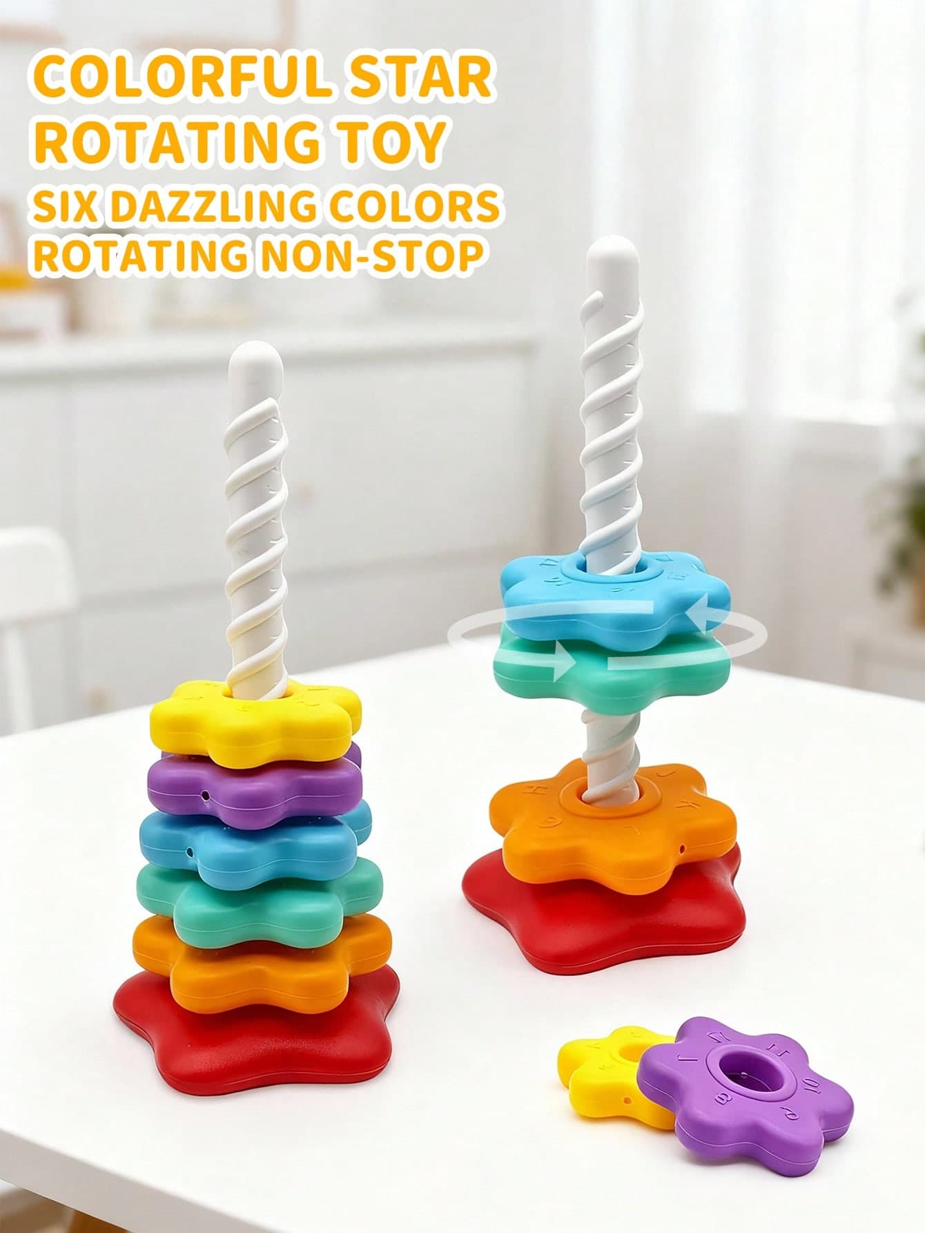A Rainbow Tower Spinning Stacking Toy, Color Ferrule, Children's Educational Early Education Toy Block Shape Matching,Colorful Recognition, Hand-Eye Coordination, And Rotating Puzzles, Perfect Gifts For Birthdays, Christmas, Or Halloween, Suitable For Boys And Girls,For Back-To-School Season, Halloween, Christmas