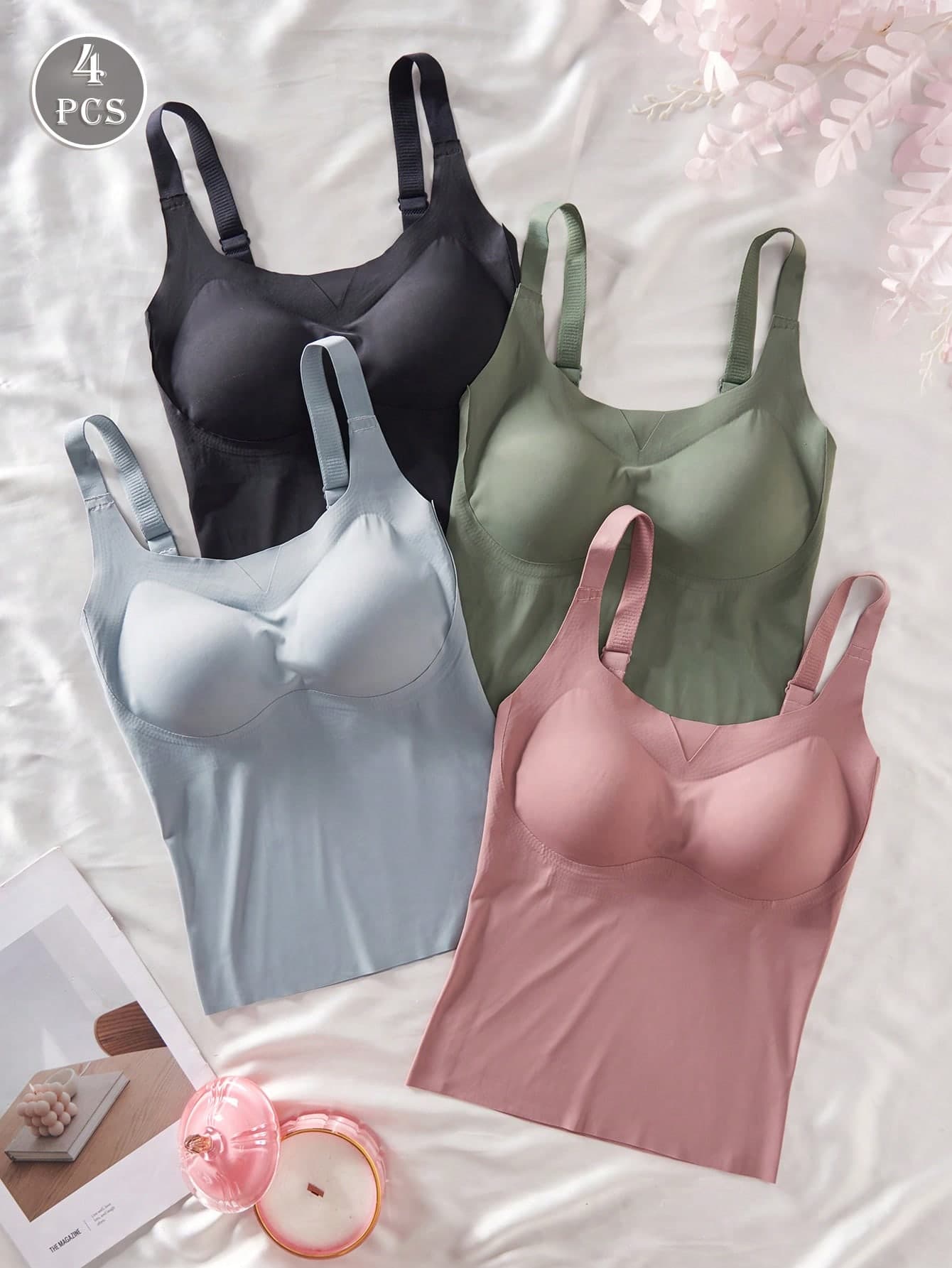 4pcs/Set Women's Seamless Adjustable Strap Camisole Undershirt