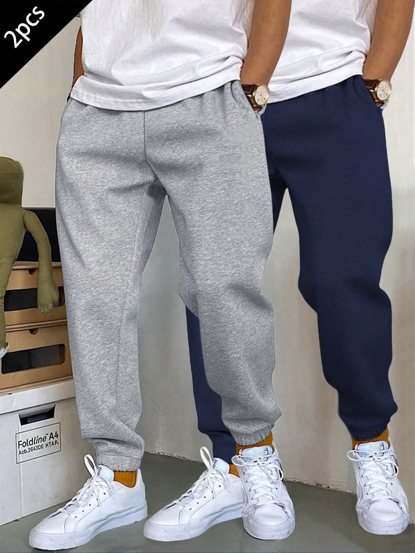 2pcs/Set Teen Boys' Casual Sports Wrinkle-Resistant Thermal Lined Warm Cuffed Long Pants, Spring/Autumn/Winter