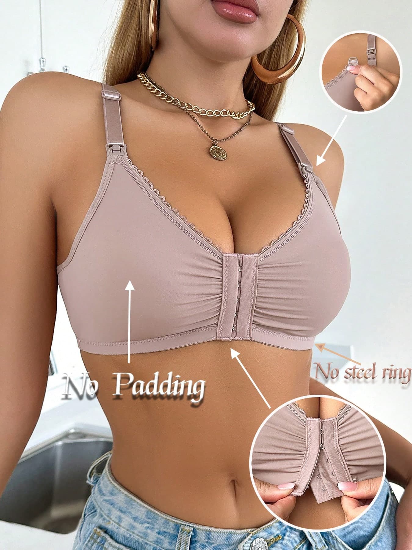 1pc Casual - Comfort Minimalist Wireless Nursing Bra, Front Closure, Knit Material