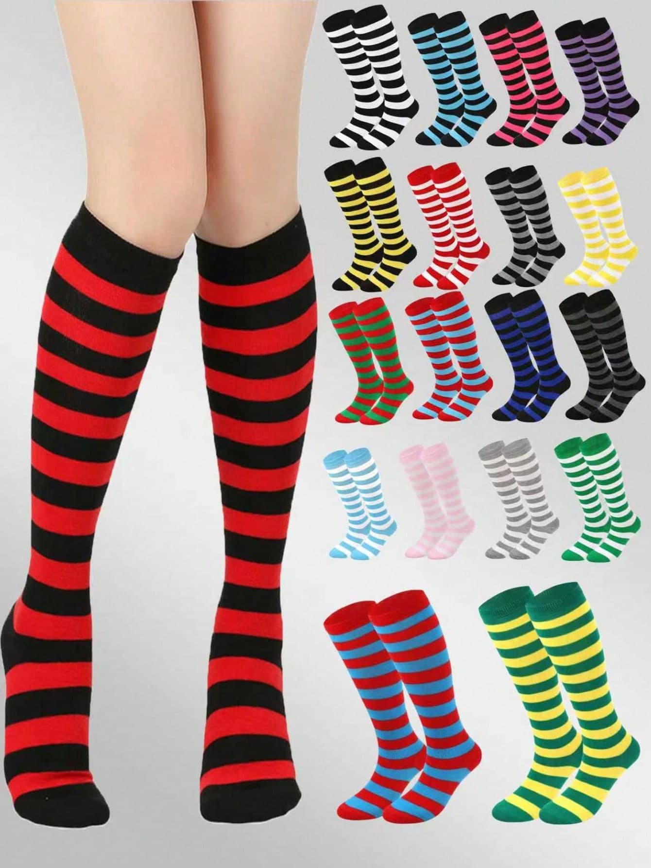 1 Pair Women's Striped Knee-High Socks, Striped Socks For Cosplay, European And American Sports & Casual Style, Calf Socks