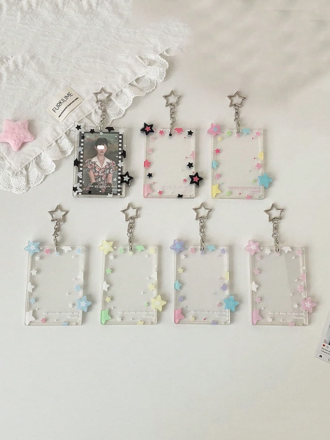 1pc Colorful Star Decor Card Holder, Transparent 3-Inch Small Card Display Case For Photos