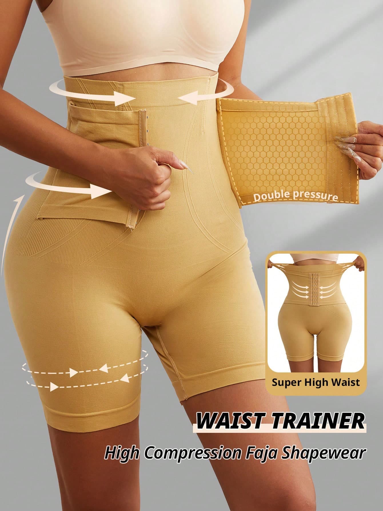 Women's Seamless High Waist Shaping Shorts Girdle Hook-And-Eye Closure Waist Cincher Hip Lifter Leg Slimming Panties