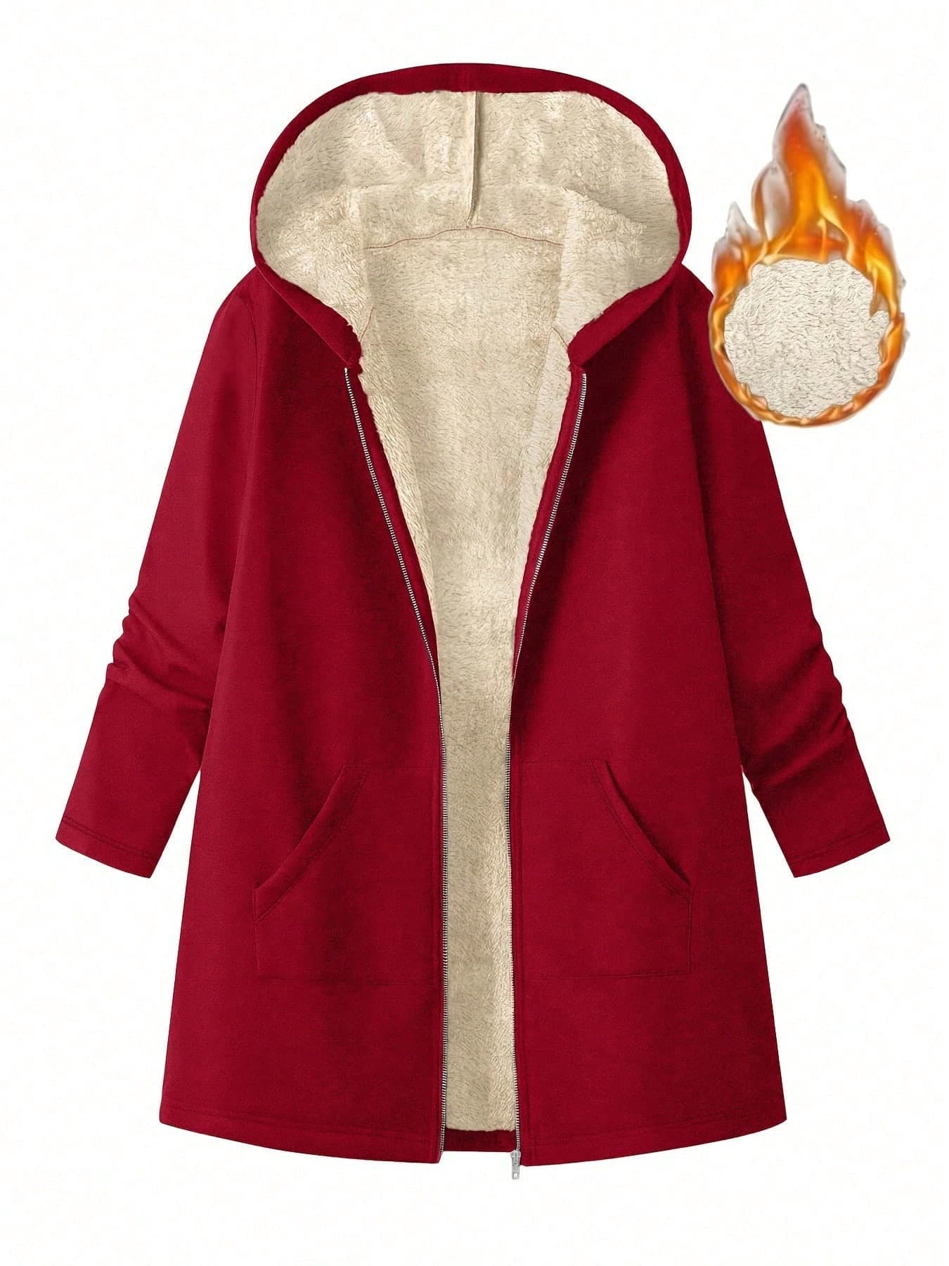 Plus Size European & American Style Mid-Length Loose Casual Zip-Up Warm Jacket, Suitable For Commuting And Daily Wear, Winter