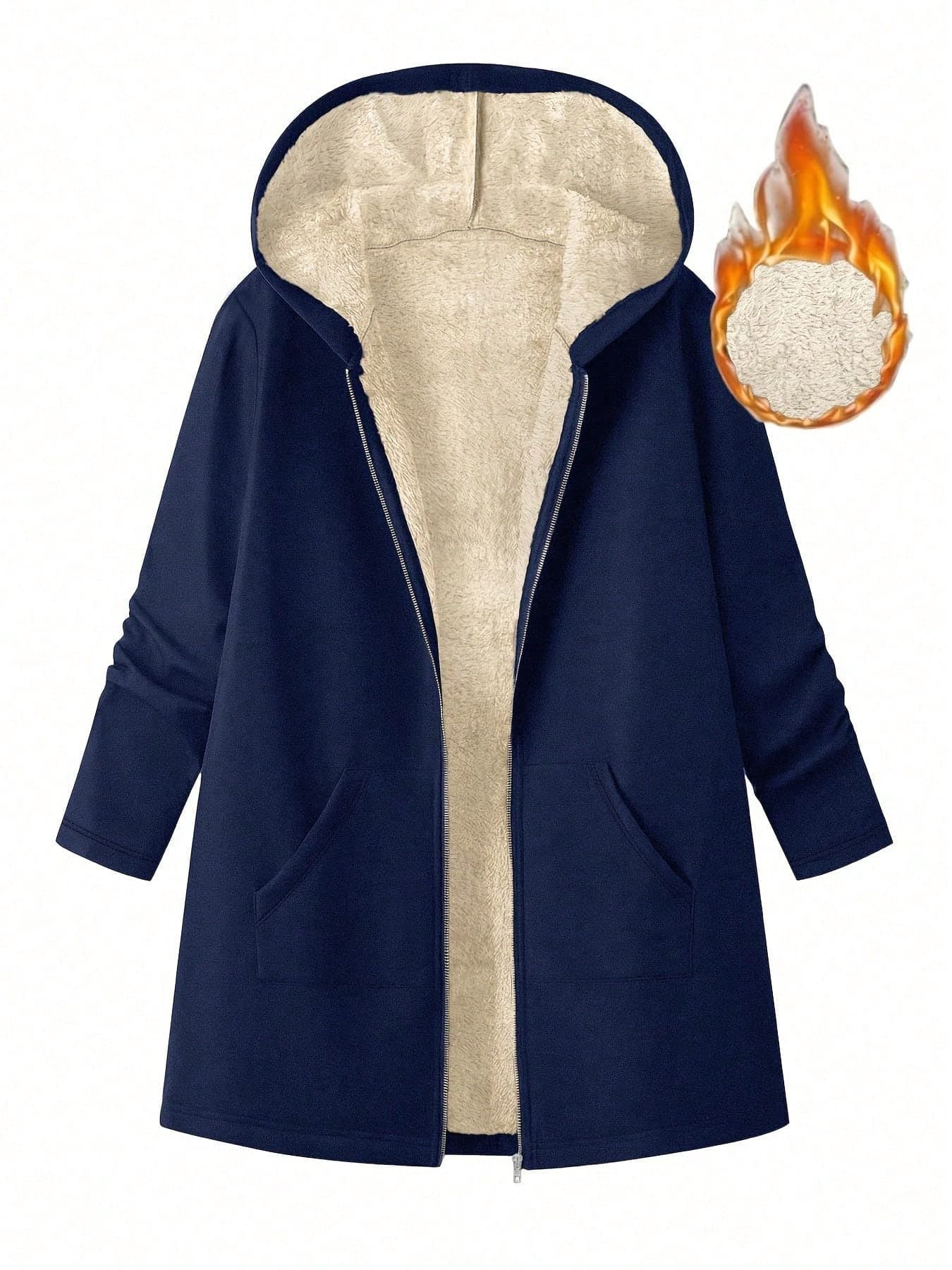 Plus Size European & American Style Mid-Length Loose Casual Zip-Up Warm Jacket, Suitable For Commuting And Daily Wear, Winter