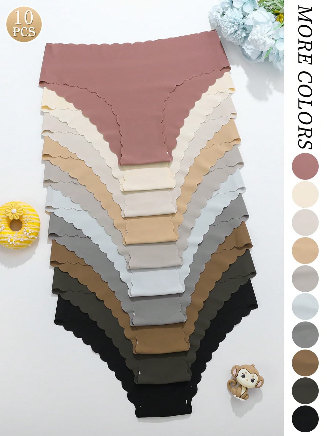 10pcs/Pack - Women's Seamless Wavy Edge Briefs, Comfortable Skin-Friendly Solid Color Sexy Ladies Briefs