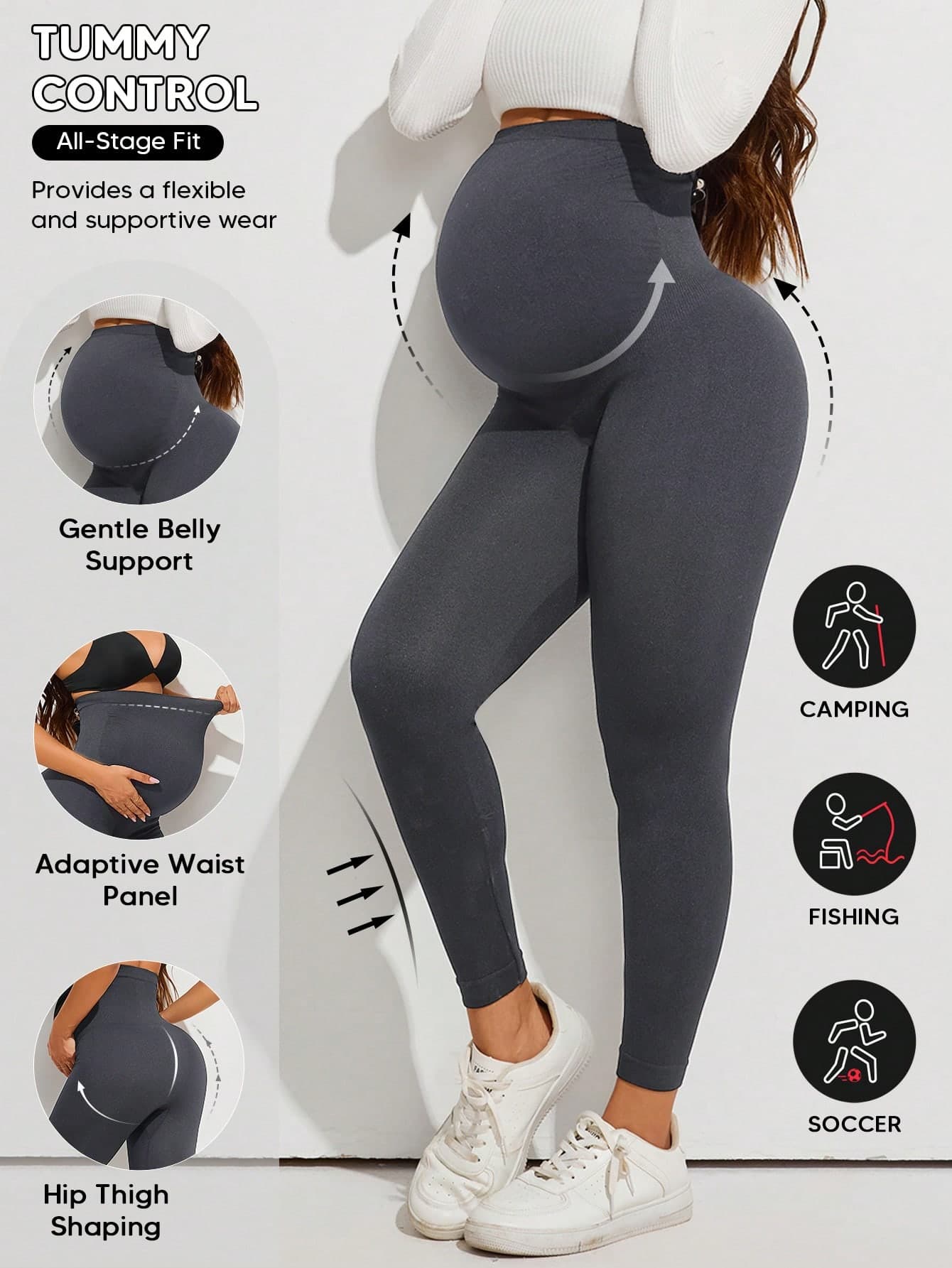 1pc Maternity Legging Over Belly, Stretch, Comfy Fabric For All Pregnancy Stage, For Casual Outfits, Work, Home, Prenatal Fitness Or Relaxation Sports