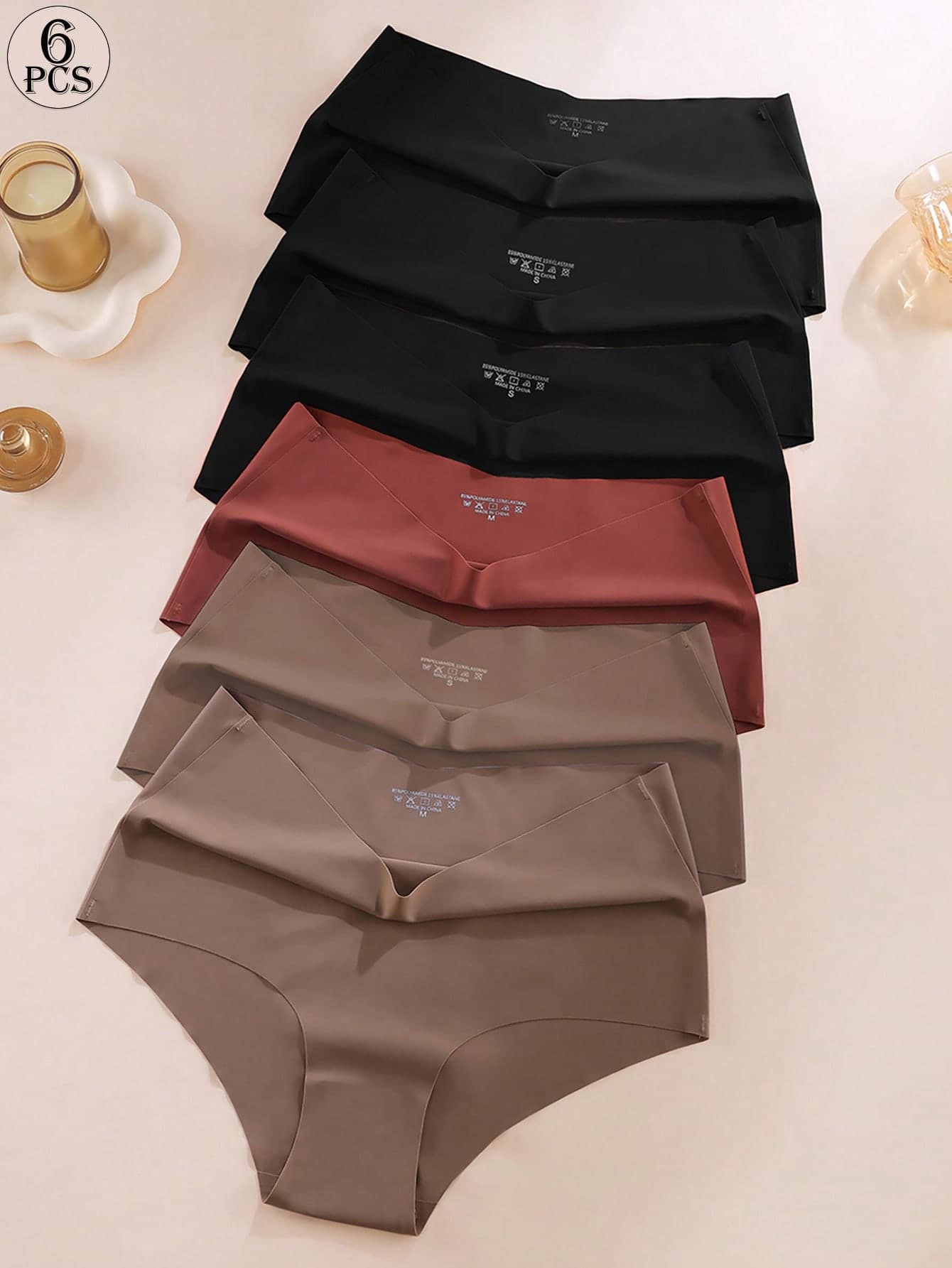 Aofeiqike 6pcs High Waist Plus Size Women Briefs, Sexy Seamless Breathable Ice Silk Panties, Comfortable Soft Underwear