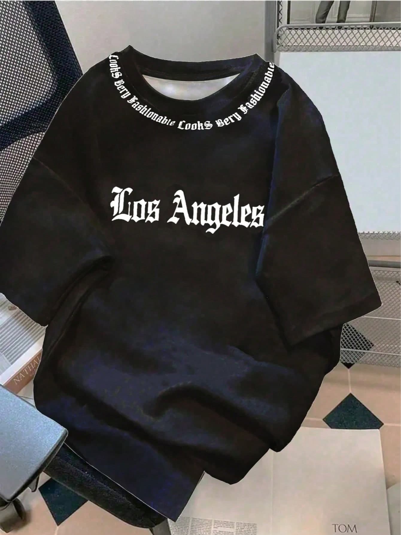Tween Boys Los Angeles Letter Print Fashion Casual Street Style Vacation Soft Short Sleeve T-Shirt, Spring/Summer