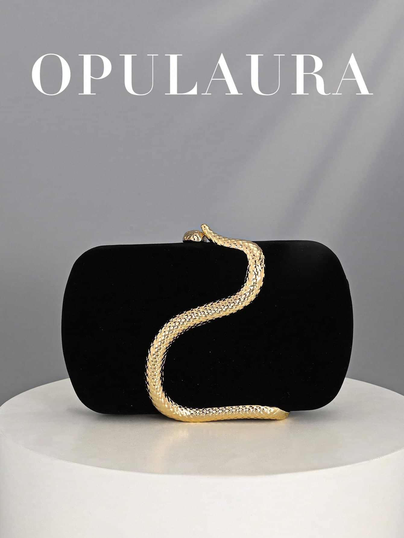 OpulAura Women's Retro Fashion Velvet Clutch Bag, Snake Clasp Design, European & American Style, High-Quality Chain Strap