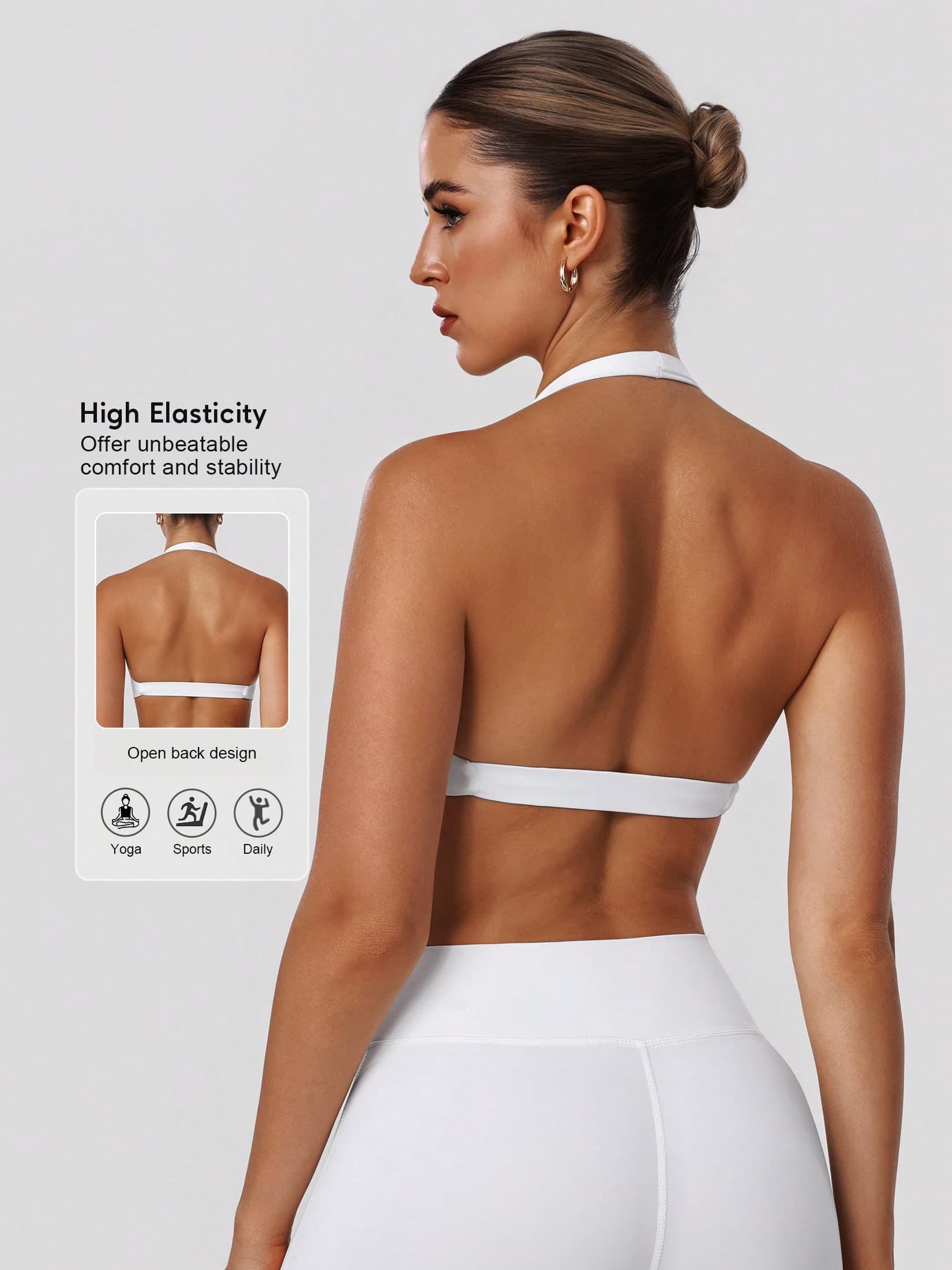Sodalemon Women's Twist Back Workout Top, V-Neck Padded Solid Color Yoga Casual Sports Bra White Spring