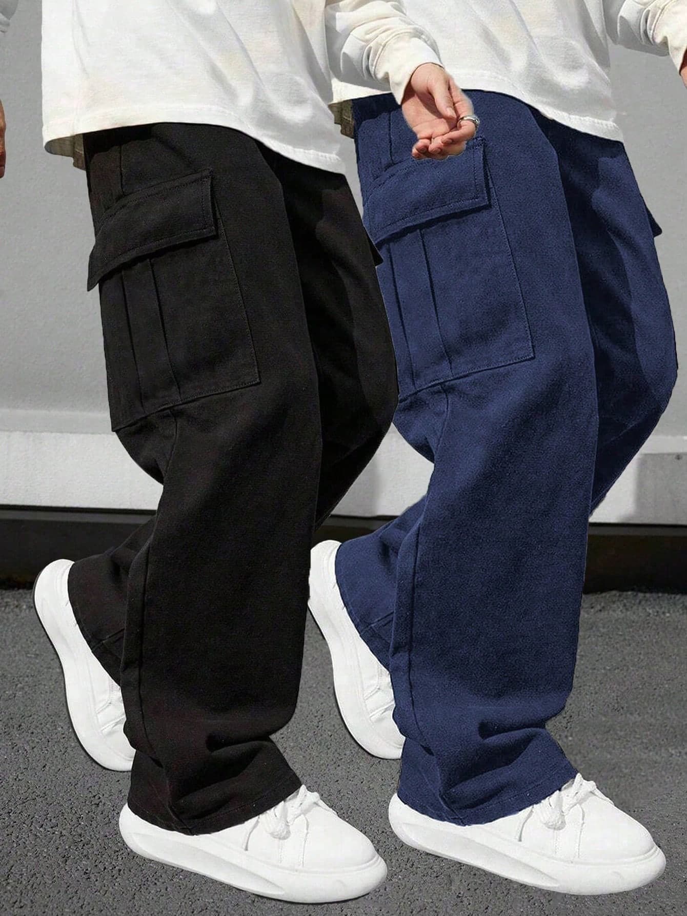 2pcs Tween Boys Casual Sports Outdoor Cargo Pants With Big Pockets, Spring/Autumn