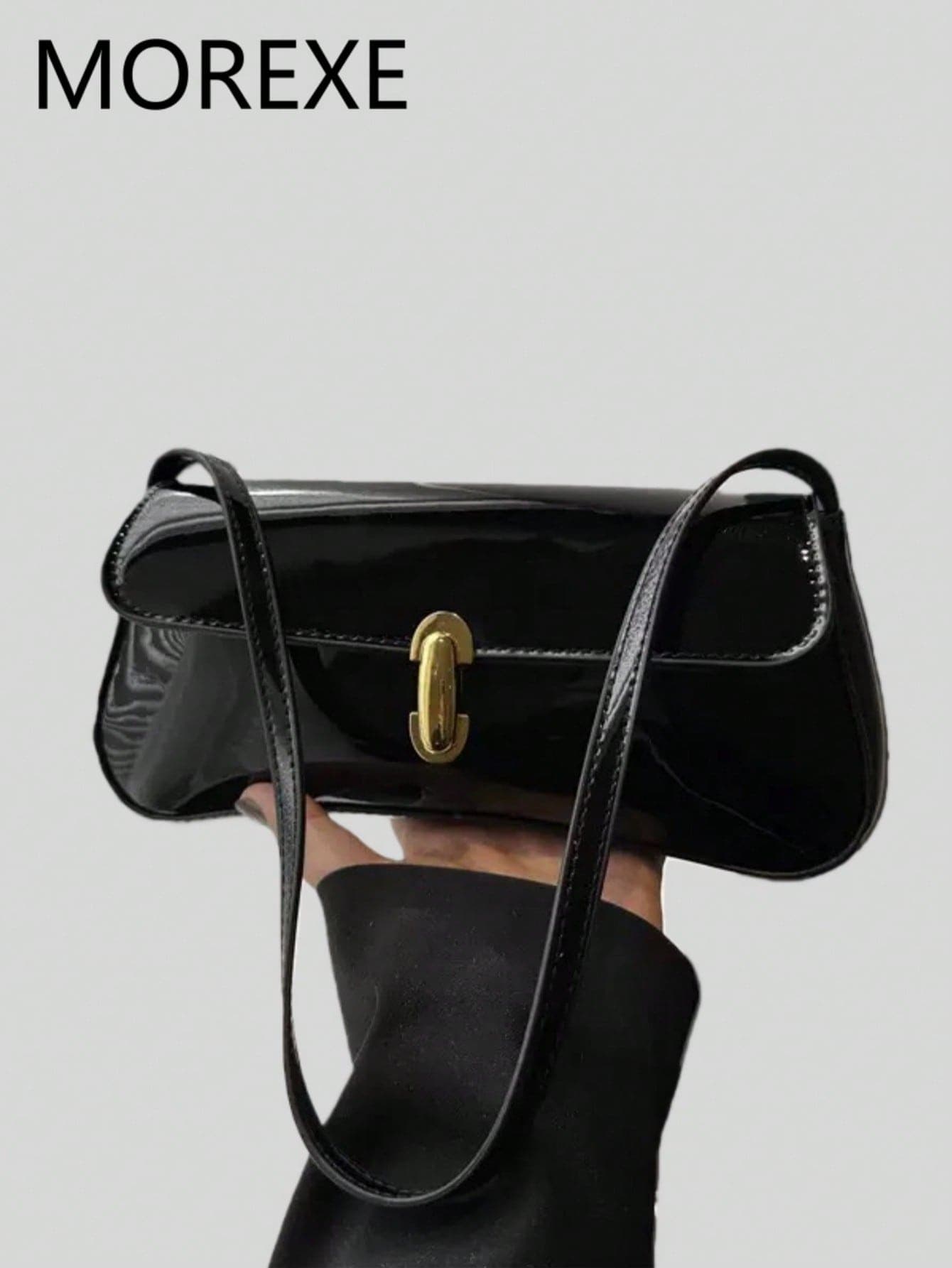 Women's Fashion Patent Leather Shiny Small Underarm Bag, Suitable For Shopping, Dating, Party. New 2025 Metal Lock Flap Crossbody Bag