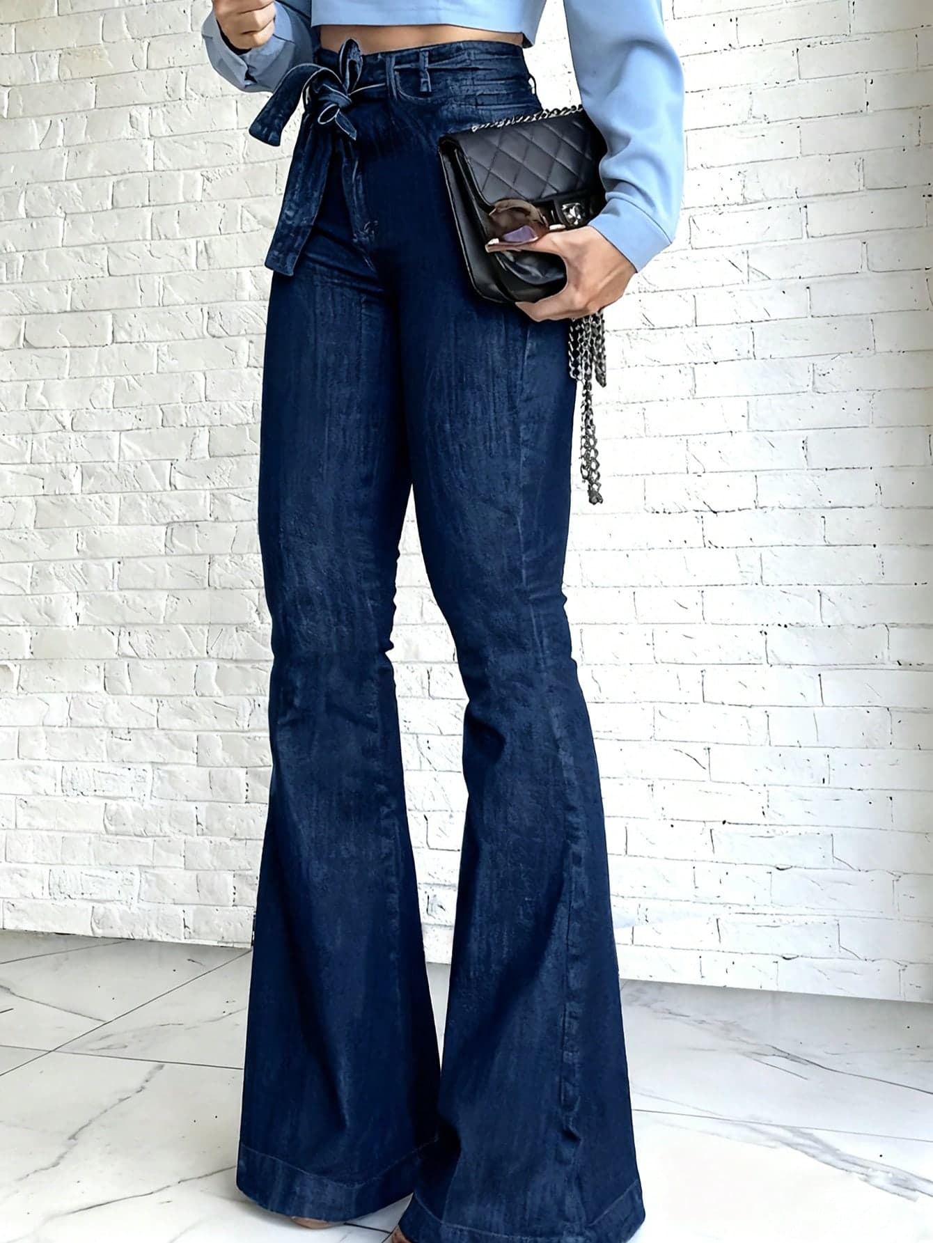 Women's Casual Solid Color Elastic Flare Leg Jeans, Daily Wear Spring