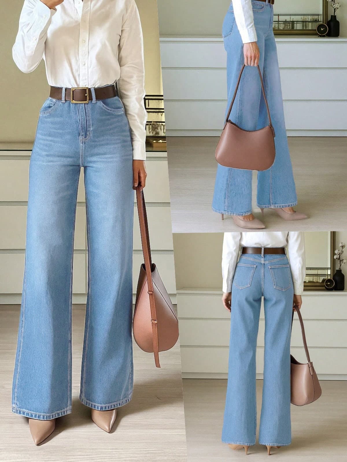 9650# Stretchy Denim Straight Leg Pants, Elegant & Fashionable, Casual & Versatile, Wide Leg Flare Women Denim Trousers Spring