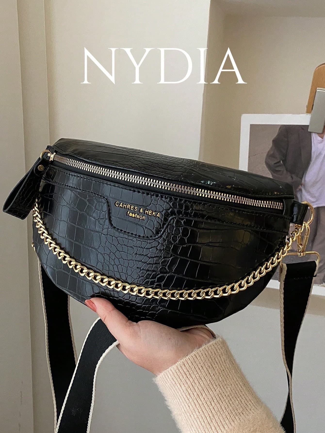 Lightweight,Business Casual Mini Chain Decor Crocodile Embossed Fanny Pack For Teen Girls Women College Students,Rookies & White-collar Workers Perfect for Office,College,Work ,Business,Commute,Outdoors, Travel, Outings