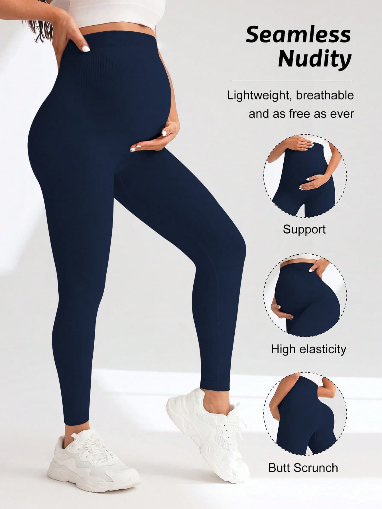 Maternity Seamless High Waist Elastic Solid Color Skinny Leggings Spring Sports