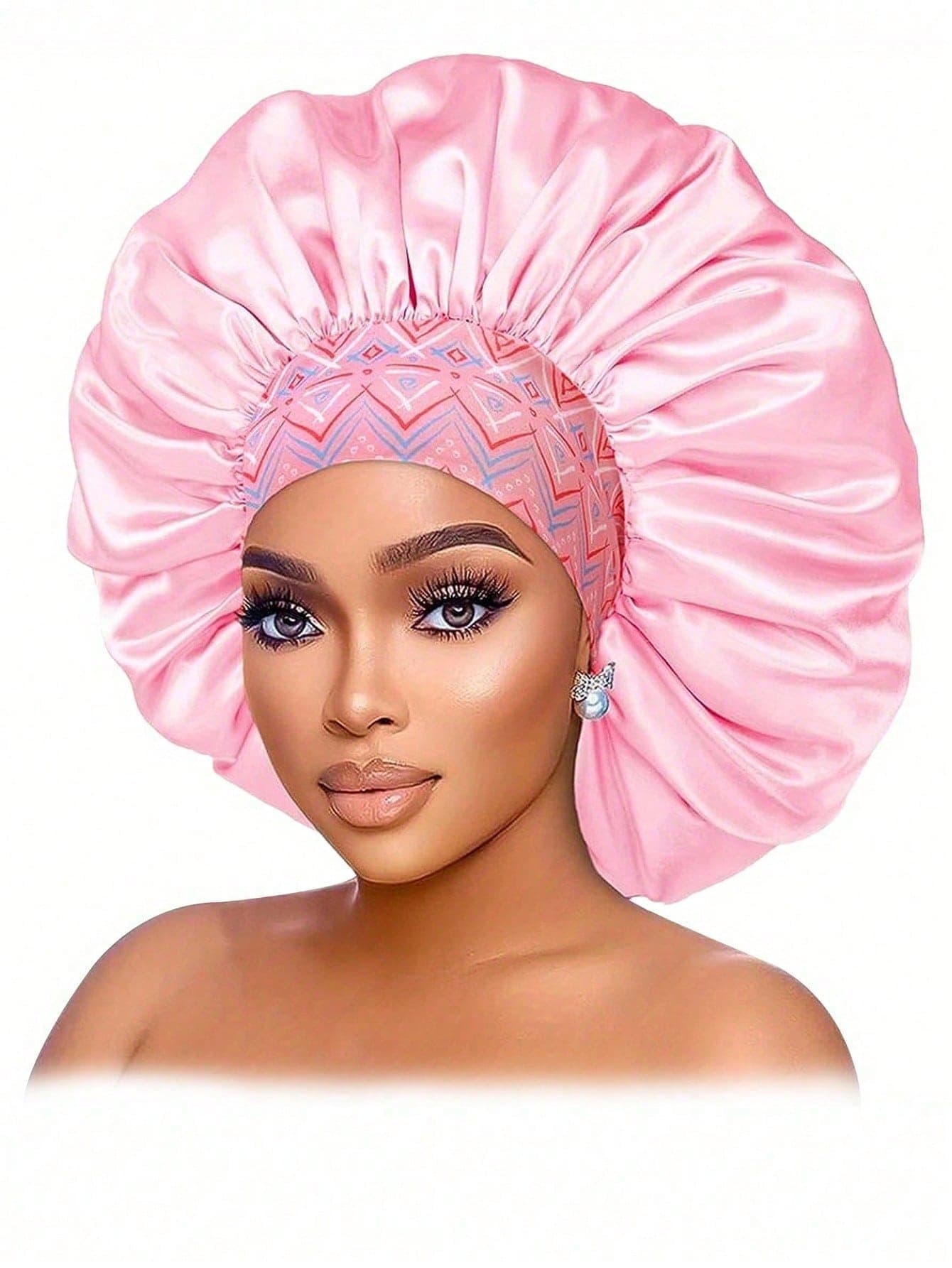 Awegeo 1pc Women's Wide Brim Non-Positioning Elastic Band Printed Sleep Cap, Suitable For Curly And Straight Hair,Summer,Beach,Hat,Holiday,Travel