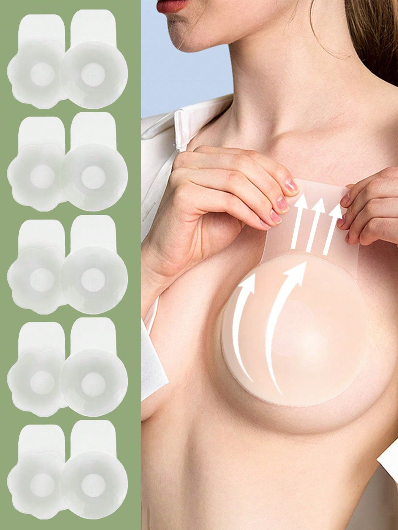1pair Women's Push Up Silicone Bust Patch, Invisible Sticky Bra For Breast Lift. Strapless Backless Nipple Covers, Seamless Adhesive Petals.