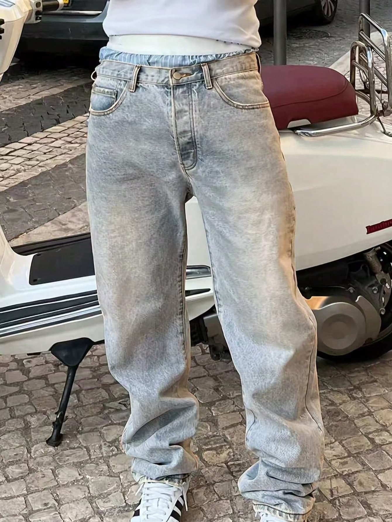 Teen Boy Pocketed Versatile Wide-Leg Casual Jeans