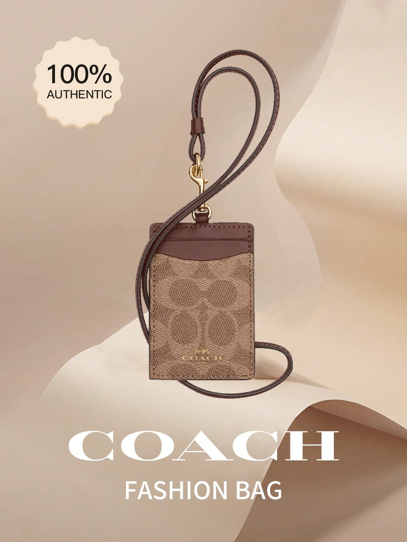 Coach Vertical ID Card Holder, With Transparent ID Window, Leather Material, Suitable For Work ID, Student ID, With 2 Credit Card Slots And Detachable Lanyard, CZ285 IMXHE