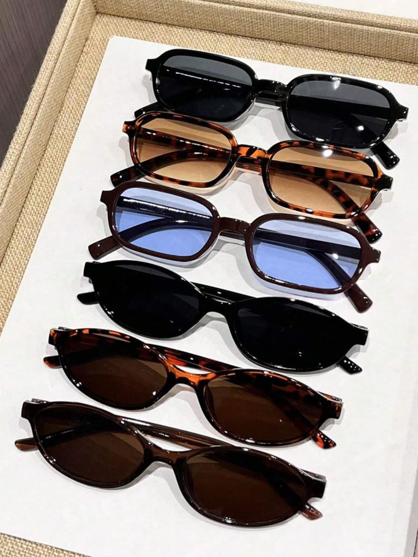 6 Pairs Leopard Print Plastic Multicolor Geometric Full Frame Classic Women's Glasses Set, Holiday Gift Choice, Suitable For All Face Shapes, Ideal For Rave Parties, Outdoor Outings, Fashion Accessories, Back To School, College Style And More