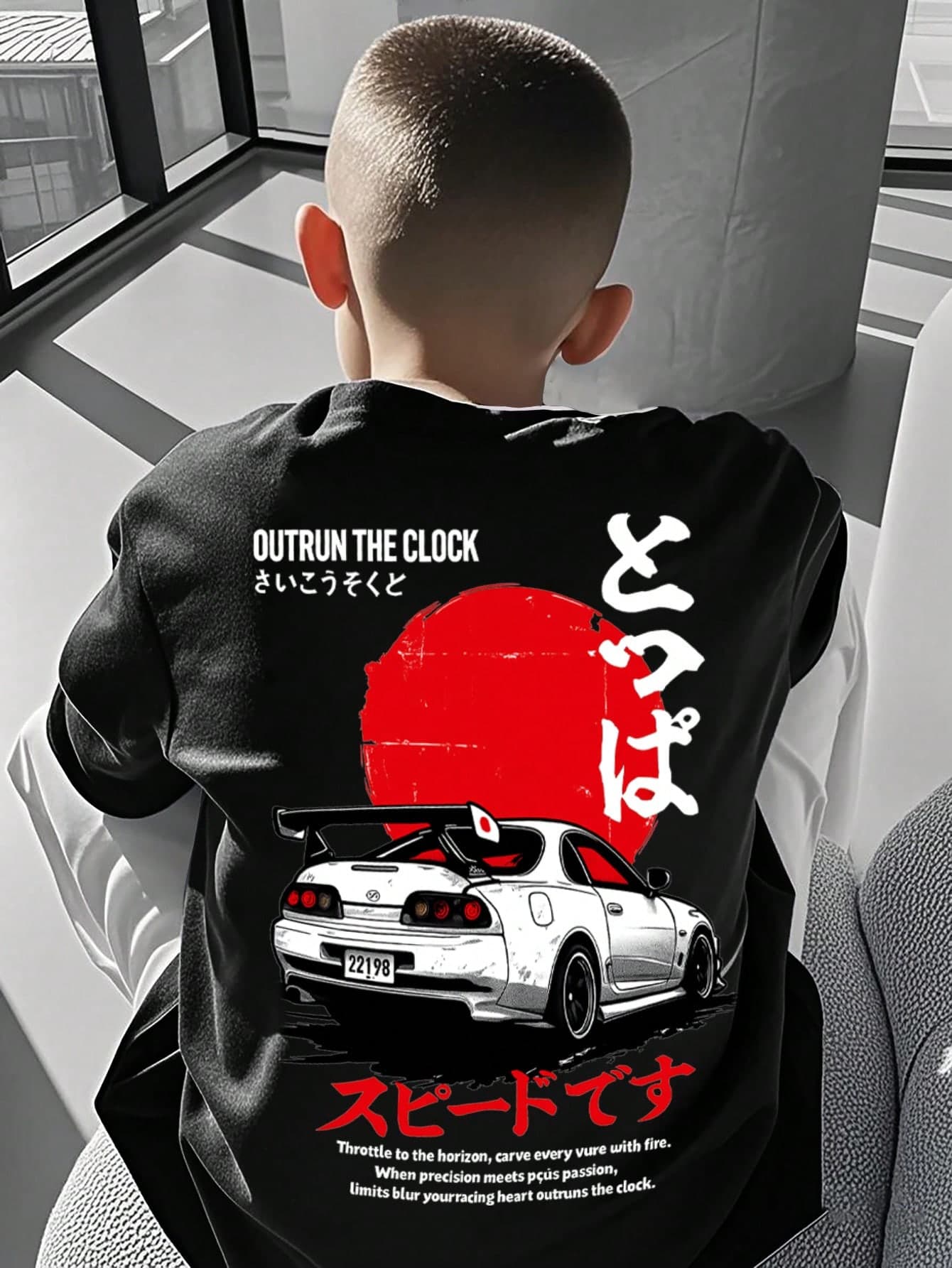 Boys' "Beyond Time" JDM Racing Car Graphic Short Sleeve T-Shirt, Cool Street Style Summer Top