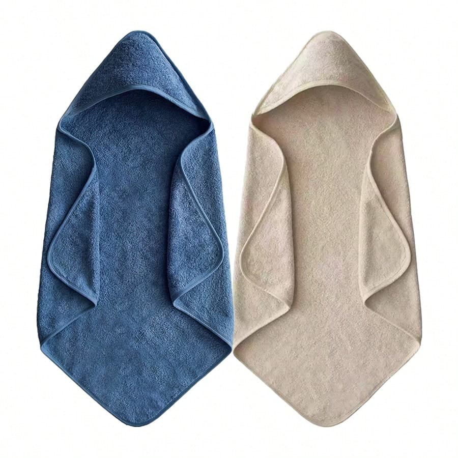 2pcs Baby Hooded Bath Towel, Super Soft Coral Fleece Absorbent Children's Solid Color Bathrobe, Newborn Baby Autumn/Winter Bathing Cloak Robe - Machine Washable, Perfect Baby Shower Gift