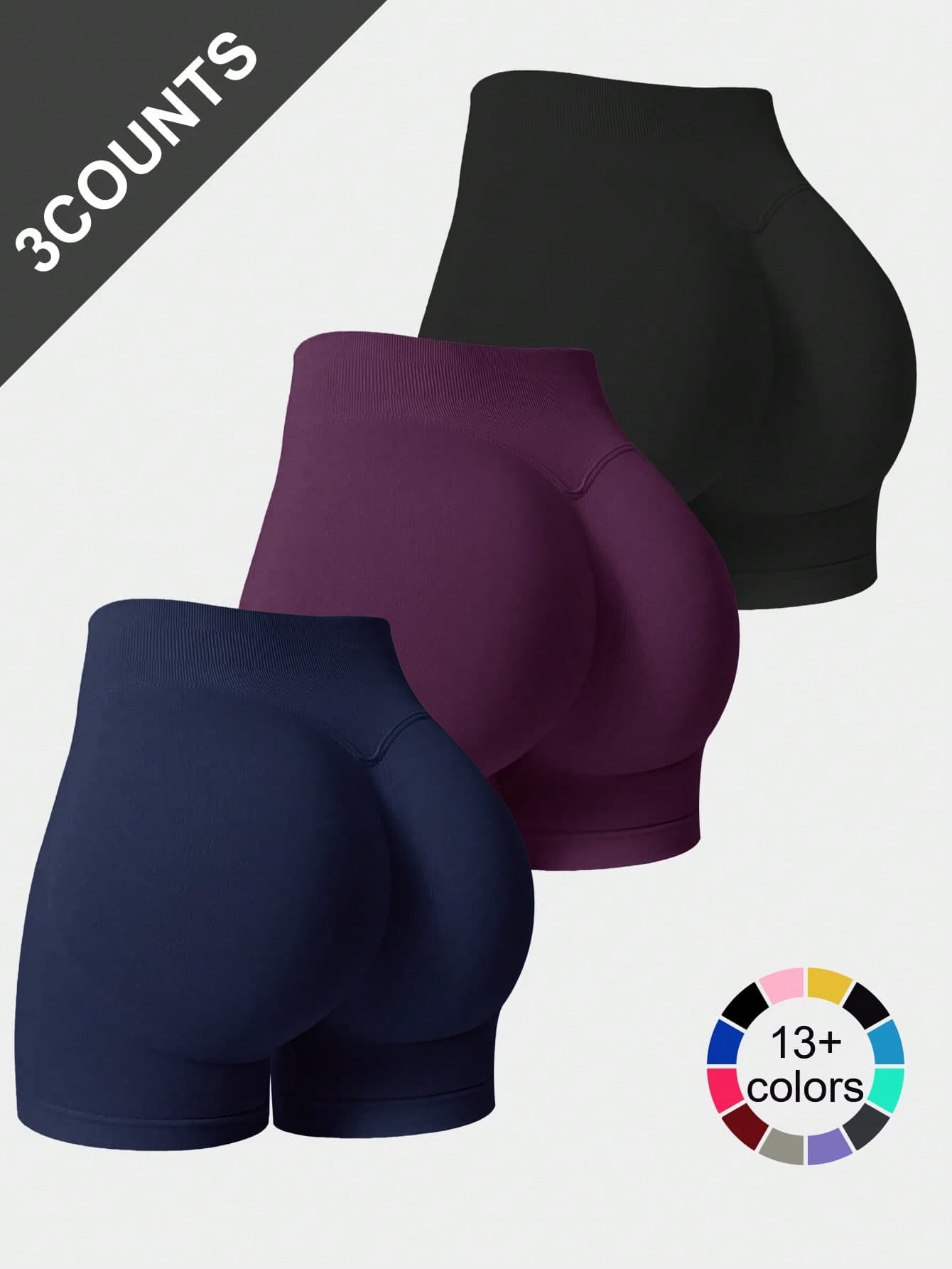 3pcs High Waist Yoga Shorts With Wide Waistband, Seamless Heart-Shaped Butt-Lifting Shorts, Outdoor Fitness Running Sports Pants, Breathable High Stretch Cycling Shorts For Women Summer