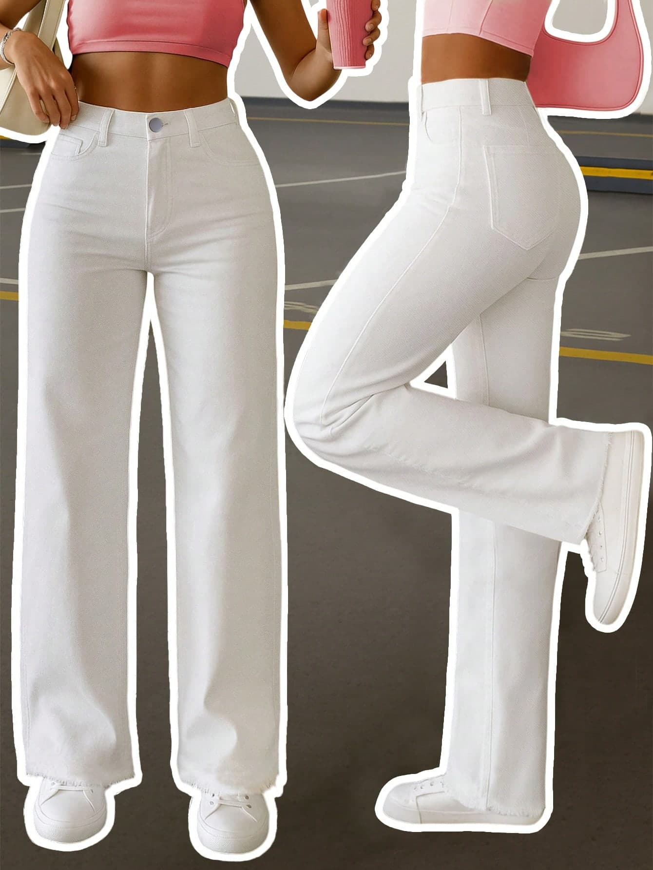 Retro American Street Style Women's Jeans, Non-Stretch Straight Leg Denim Pants, European And American Hip-Hop Vibe Casual White Spring