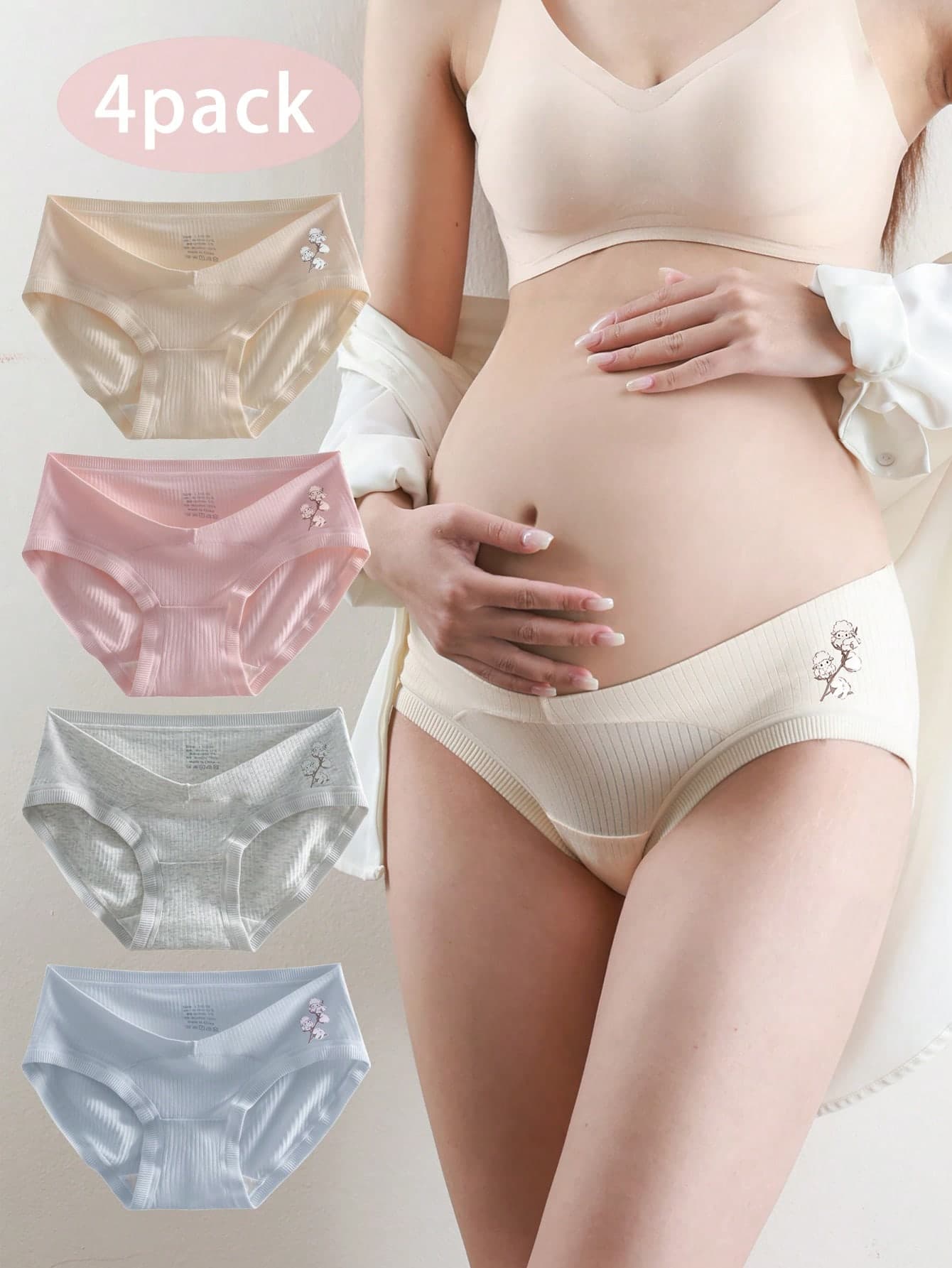 4pcs/Pack Low Waist Maternity Underwear, Plus Size, Suitable For Early, Middle And Late Pregnancy, Comfortable Triangle Panties For Pregnant Women