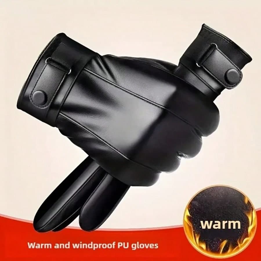 1 Pair Men's Faux Leather Gloves, Thermal Lined, Windproof, Waterproof, Warm Winter Gloves Cycling, Driving, Outdoor Activities-Birthdaygift
