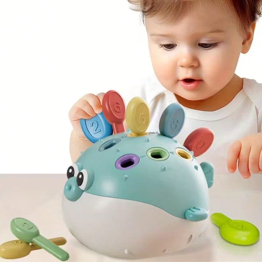 Baby Puffer Fish Sorting Stacking Toy, Color/Number Matching, Sensory Motor Skills, Ideal Holiday/Birthday/Christmas/Back To School Gift