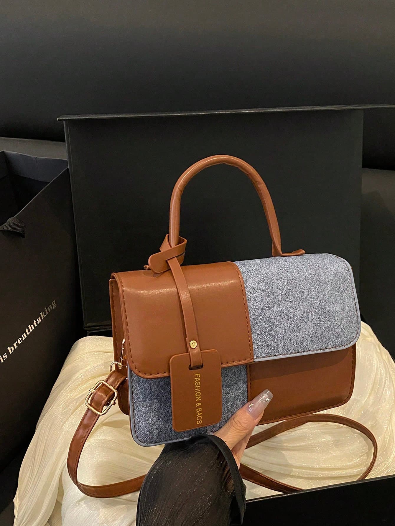 New Fashionable Minimalist Plaid Patchwork Handbag, Shoulder Bag & Crossbody Bag For Women, Suitable For Daily, Work, Casual, Commute, Holiday Gift