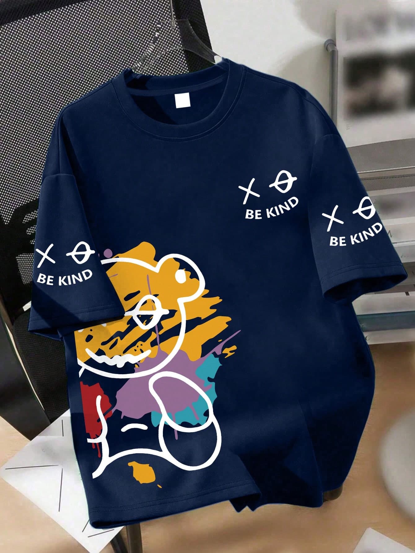 Teens/Boys' Street Graffiti Bear Graphic Loose Soft Breathable Short Sleeve T-Shirt, Summer Street Casual Wear, Boys Tops