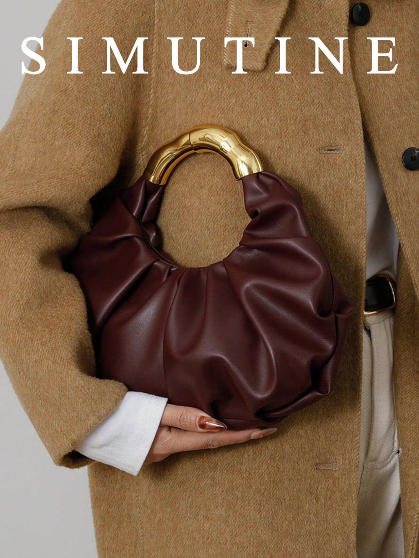 SIMUTINE Cloud-Shaped Pleated Underarm Bag, PU Material, Suitable For Daily Use, Shopping, Commuting, Work, And University