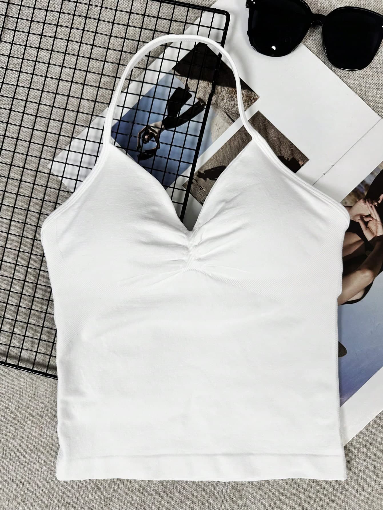 Women's Yoga Sports Bra Sleeveless Cropped Activewear Top, Elastic Fitness Workout Breathable Tank White Summer