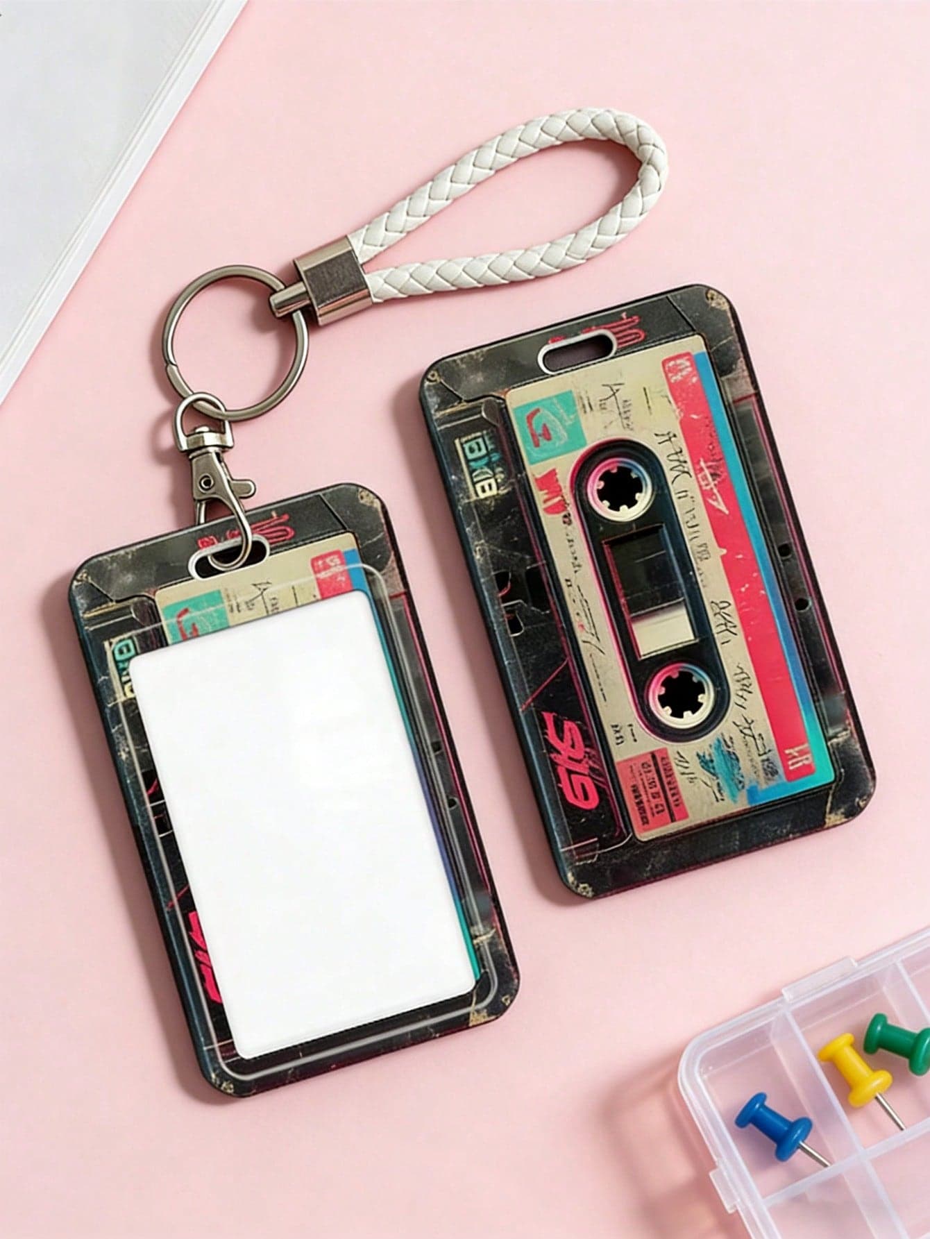 Retro Cassette Tape Style Card Holder, Sliding Design With Anti-Lost Lanyard, Durable Construction, Suitable For ID Cards/Transit Cards/Other Cards, Vintage Style, Protective, Shock & Scratch Resistant