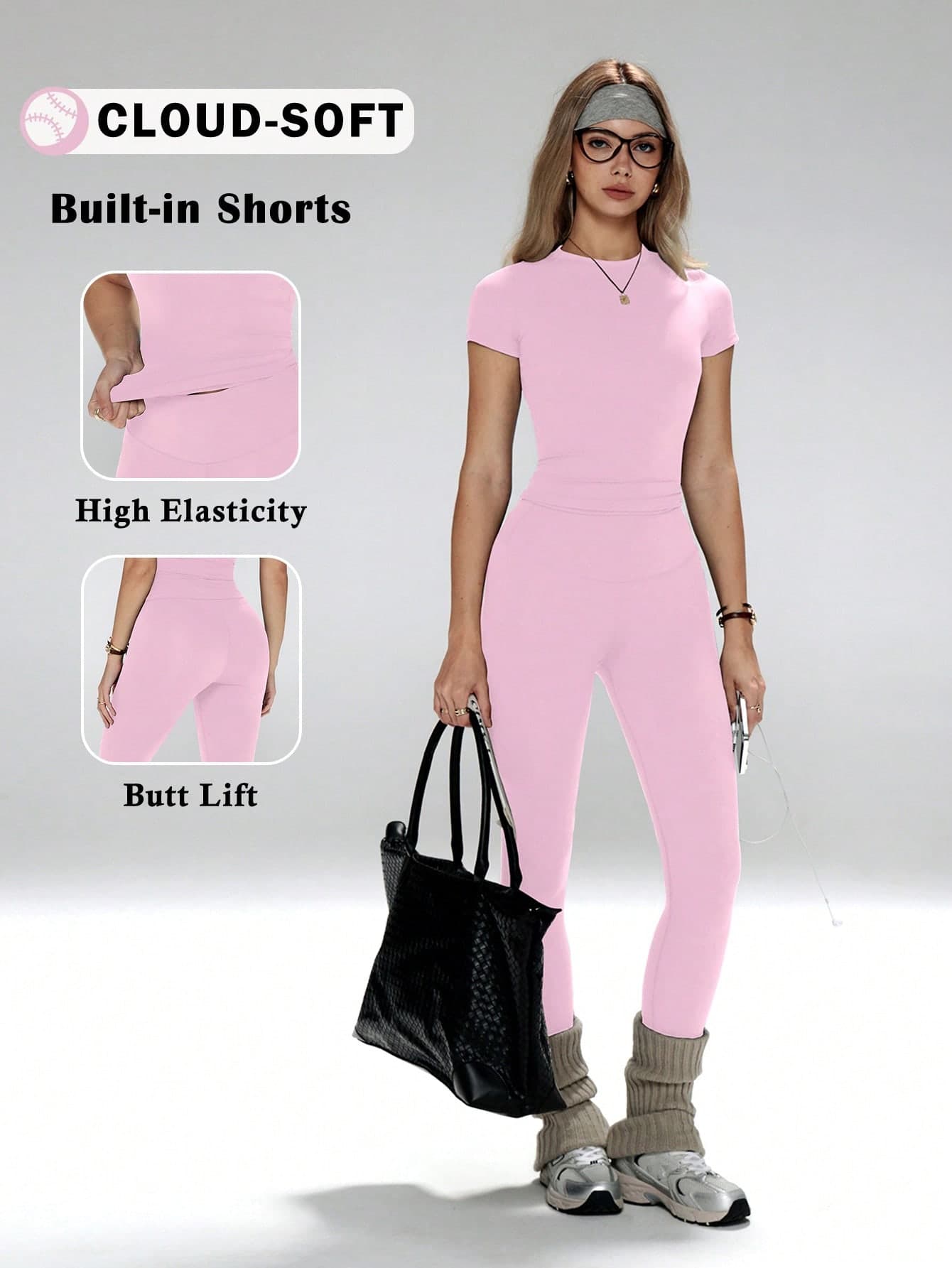 FWH #All-Match All-Season# Shaping Versatile Style, Slimming And Flattering, Suitable For Multiple Occasions, Tummy Control, Leg-Lengthening And Curve-Enhancing, Yoga, Workout, Daily Casual All-Match Versatile, Slim Fit Round Neck T-Shirt & High Waist Yoga Pants, High Waist Sports Leggings + Slim Fit Round Neck T-Shirt, Fashion Essential 2-Piece Set, Women's Slimming Sports Yoga 2-Piece Set