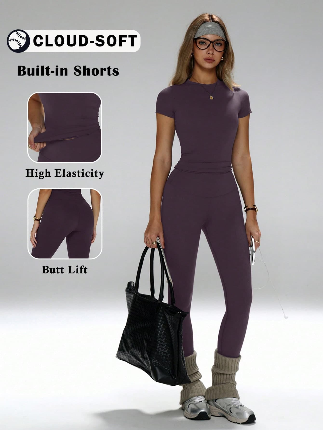 FWH #All-Match All-Season# Shaping Versatile Style Slimming And Flattering, Multi-Scenario Wear, Tummy Control Leg Lengthening Curve Enhancing, Yoga, Workout, Daily Casual All-Match Versatile, Slim Fit Crew Neck T-Shirt & High Waist Yoga Pants, High Waist Sports Leggings + Slim Fit Crew Neck T-Shirt, Fashion Essential Two Pieces Set, Women's Slimming Sports Yoga Two Pieces Set