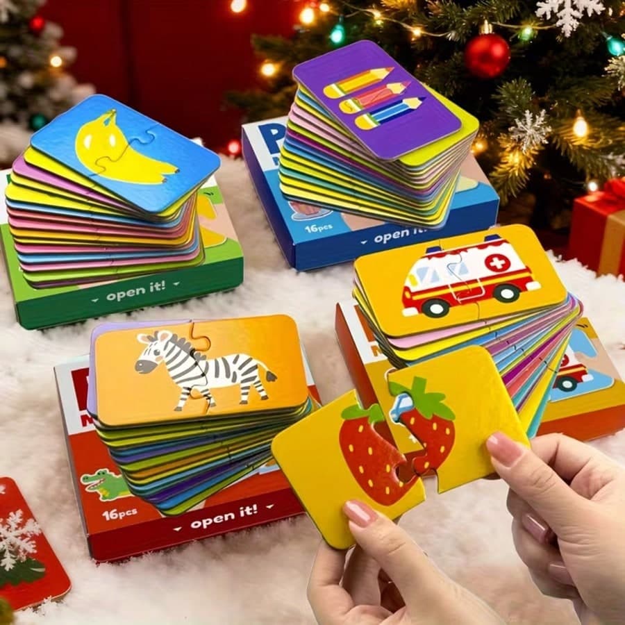 16pcs Educational Jigsaw Puzzles With Animals - Colorful Matching Puzzle For Youngsters & Preschoolers, Portable Early Learning Toy For Cognitive Development, Gift For Youngsters, Youngsters Puzzle, Playful Design, Durable Construction