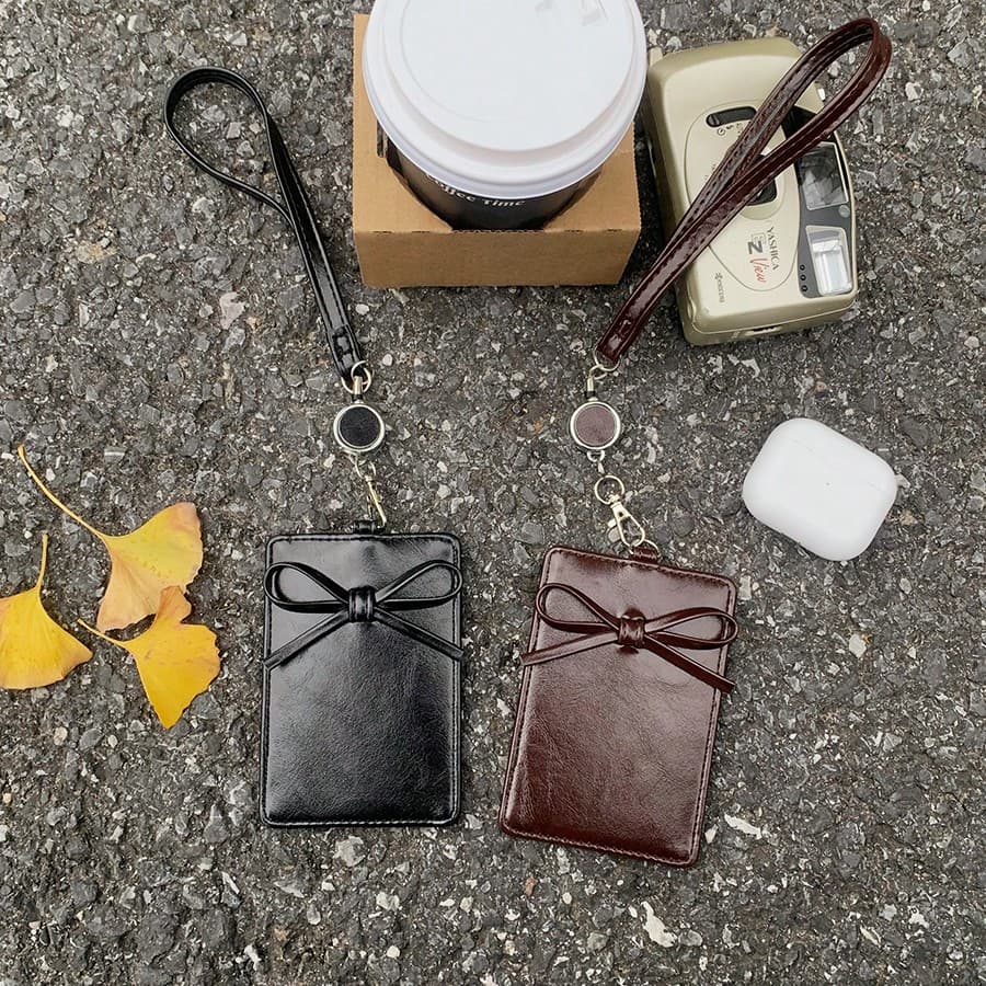 Bowknot Retractable Card Holder ~ Metal Lanyard Retractable Buckle ID Badge Holder Card Sleeve