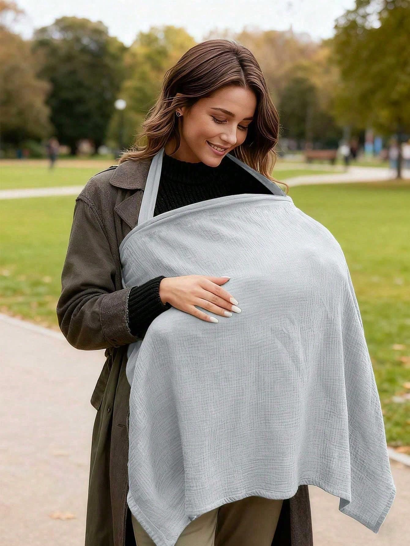1pc Nursing Cover Breastfeeding Scarf, Solid Color Muslin Shawl, Multi-Purpose Outdoor Sunshade, 360° Full Coverage, Breathable & Soft For Moms