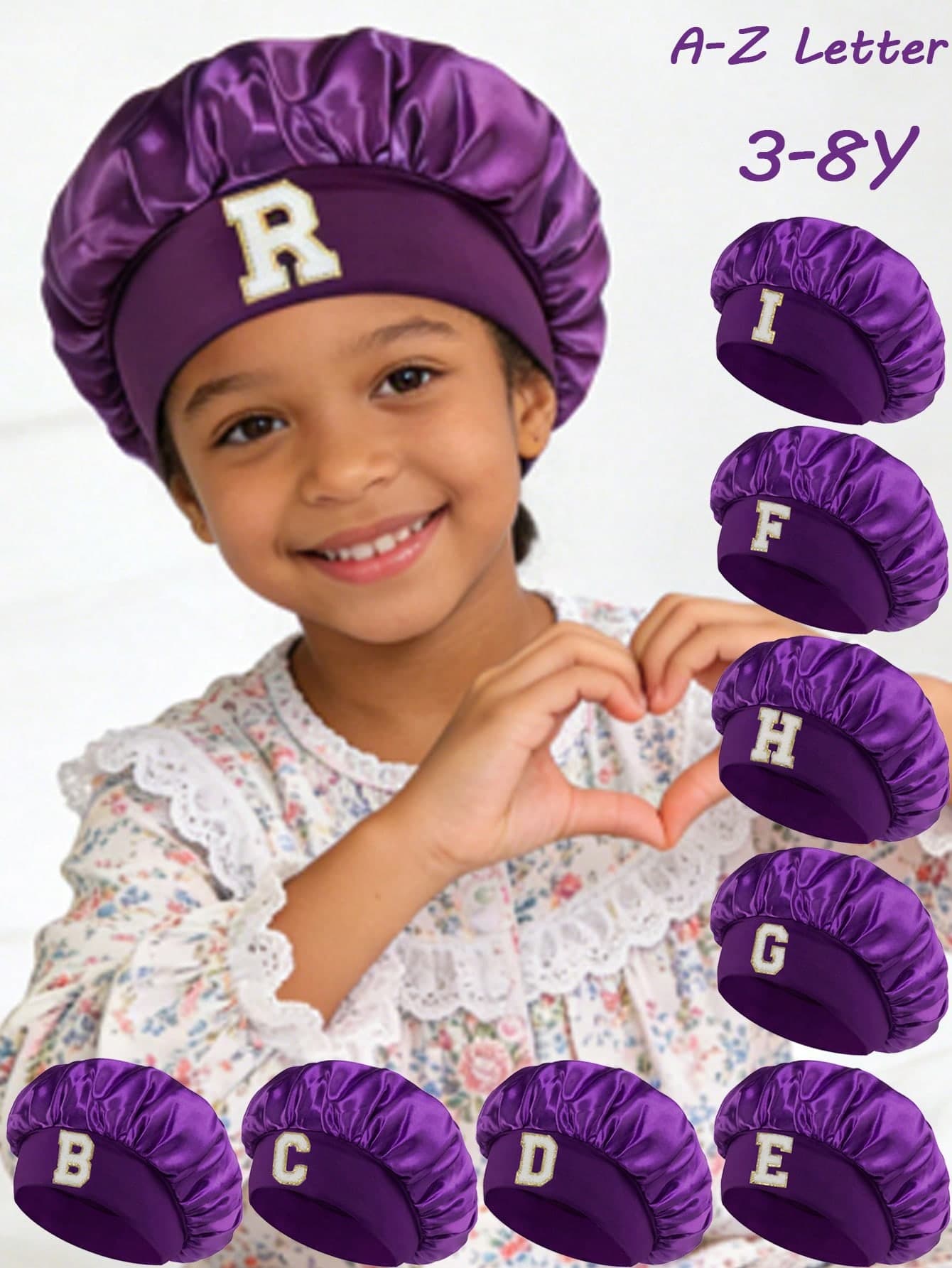 1pc Toddler & Kids 26 Letter Smooth Satin Sleep Cap, Fashionable & Comfortable, Breathable Anti-Slip, Daily Hair Care Hat