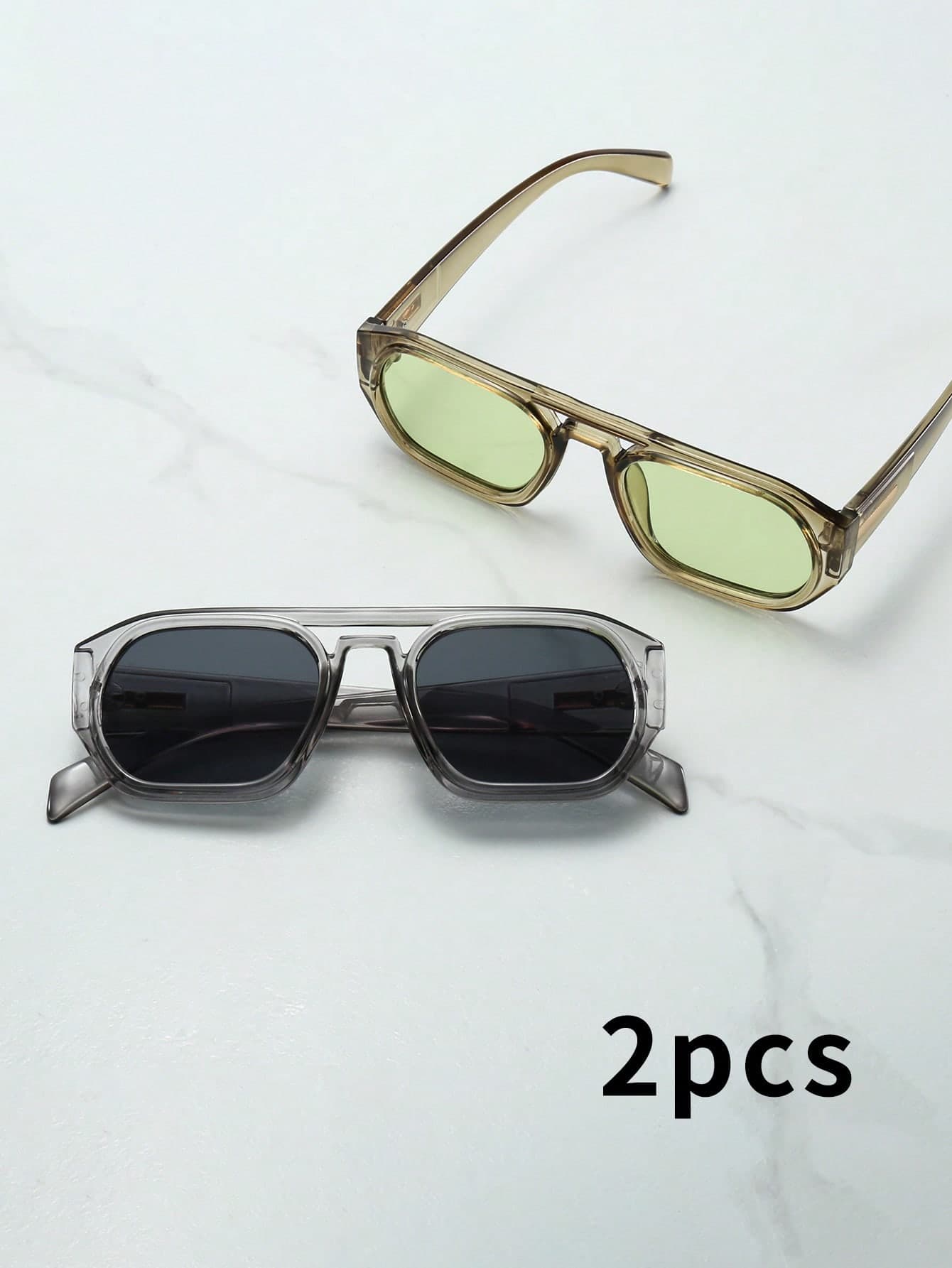 2pcs Unisex Retro Double Bridge Oval Frame High Quality Unique Minimalist Fashion Glasses, Suitable For Travel, Casual, Party, Beach, Daily Wear